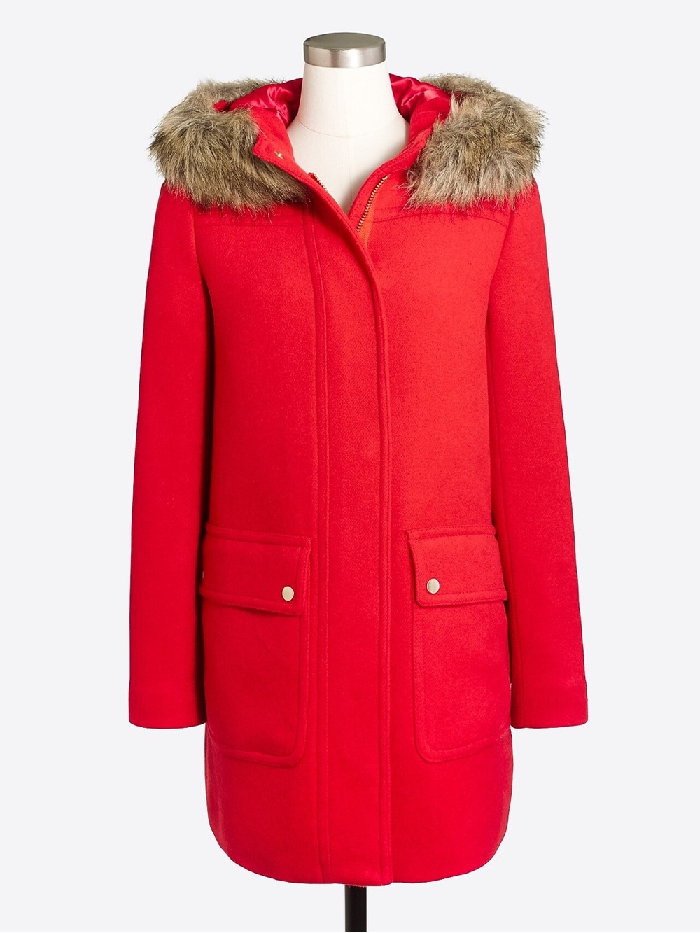 J. Crew Women’s Vail Wool Blend Parka w/ Faux Fur Trim Electric Red Size 0